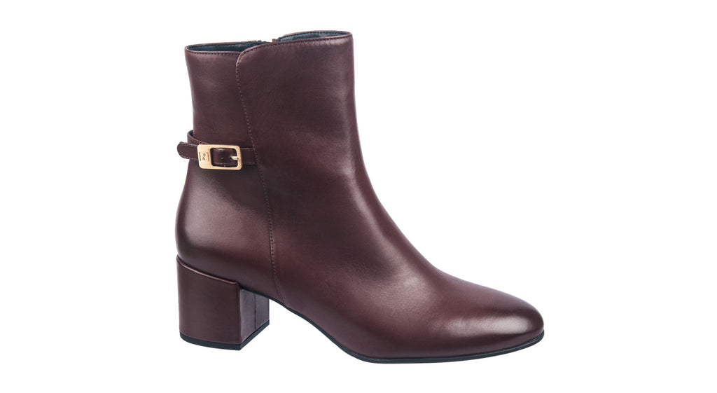 Hogl brown leather heeled ankle boot with buckle detailing