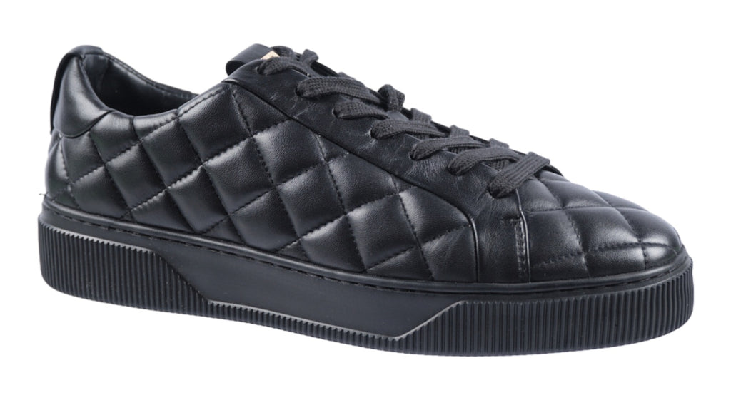 black quilted leather laced sneakers