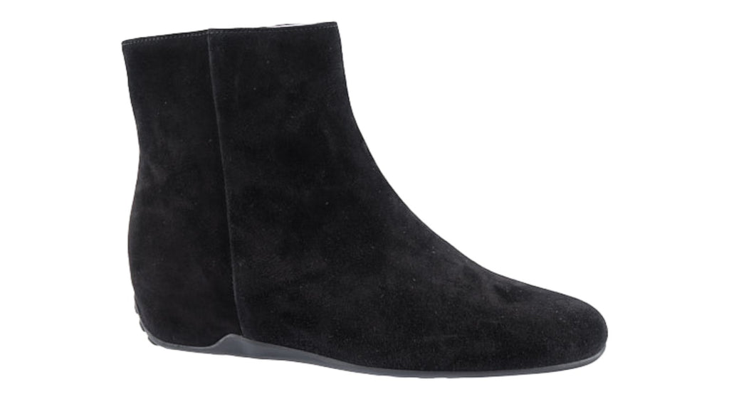 Black suede ankle boot with wedge heel