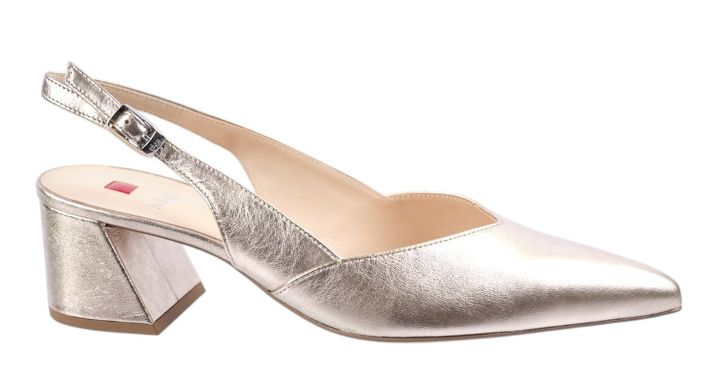 Pale gold soft leather slingback heel