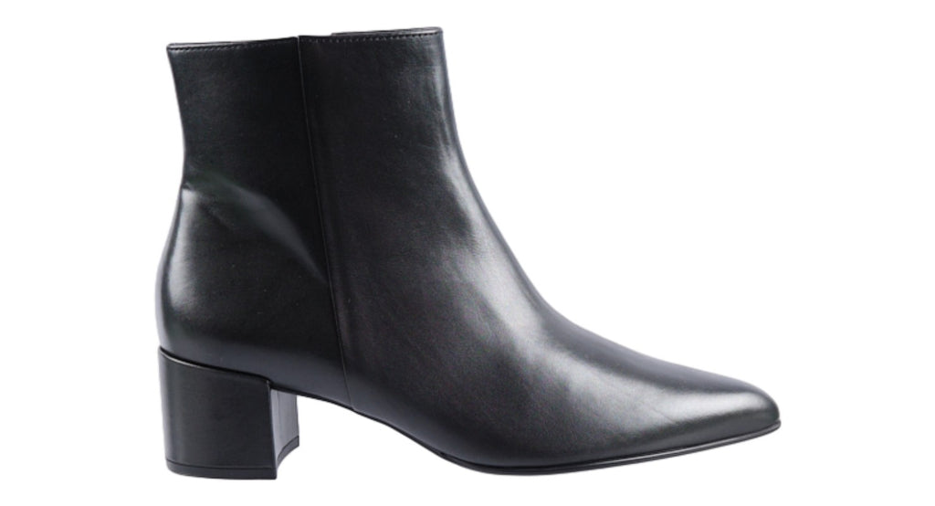 Black leather heeled ankle boot