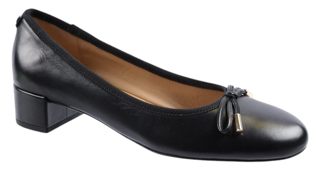 Black leather court show with bow detail