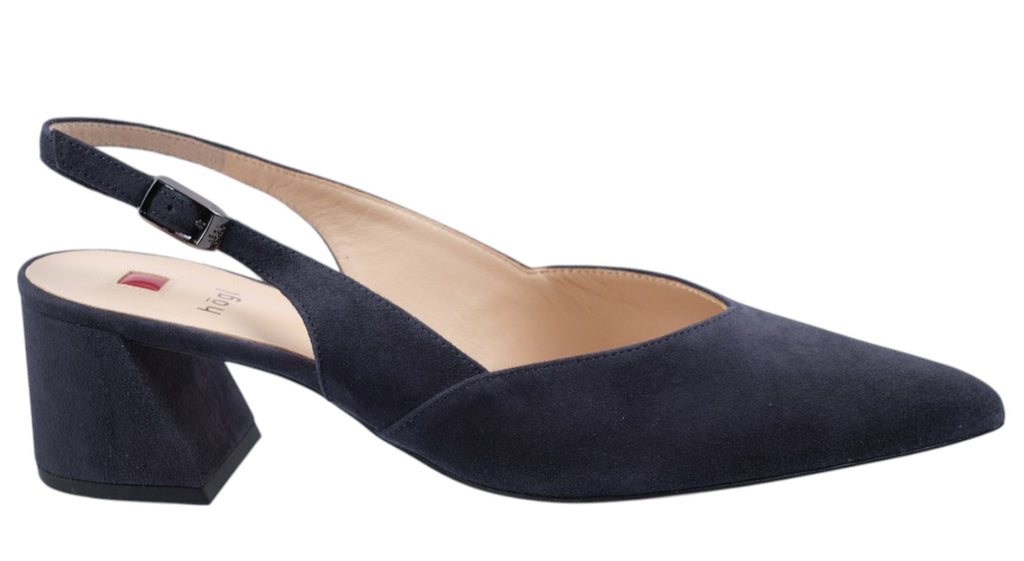 Navy suede slingback heels