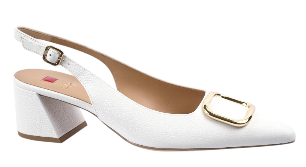 Cream leather slingback heel with gold trim