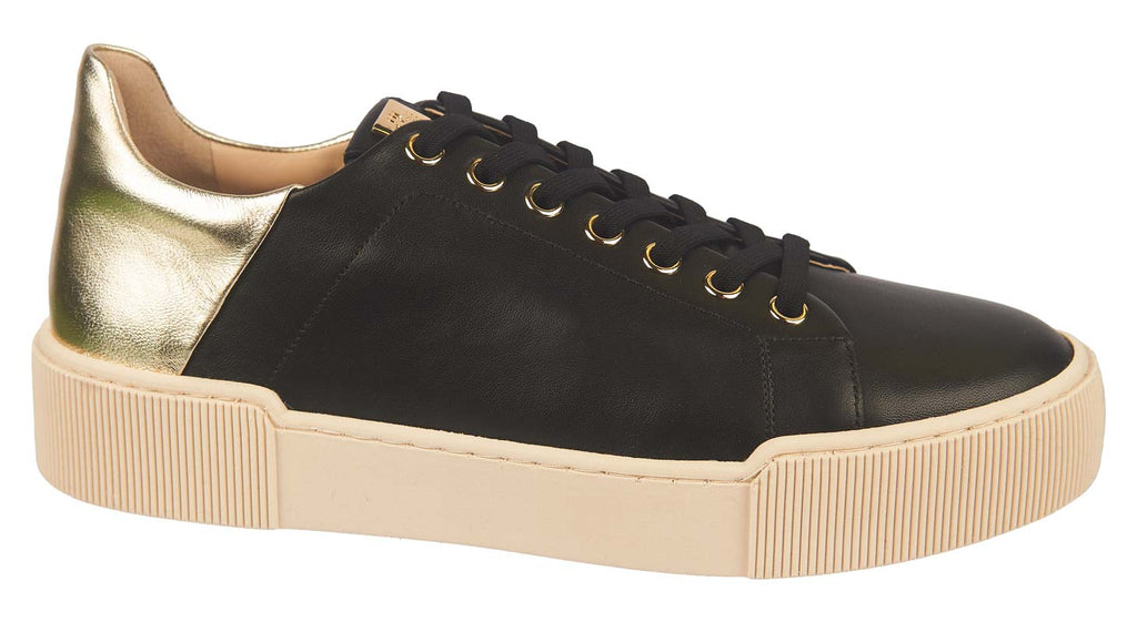 Hogl black and gold women's leather trainers