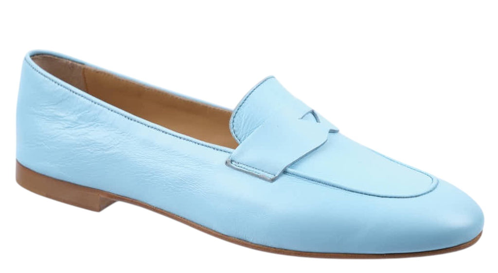 Pale blue soft leather sachetto loafers
