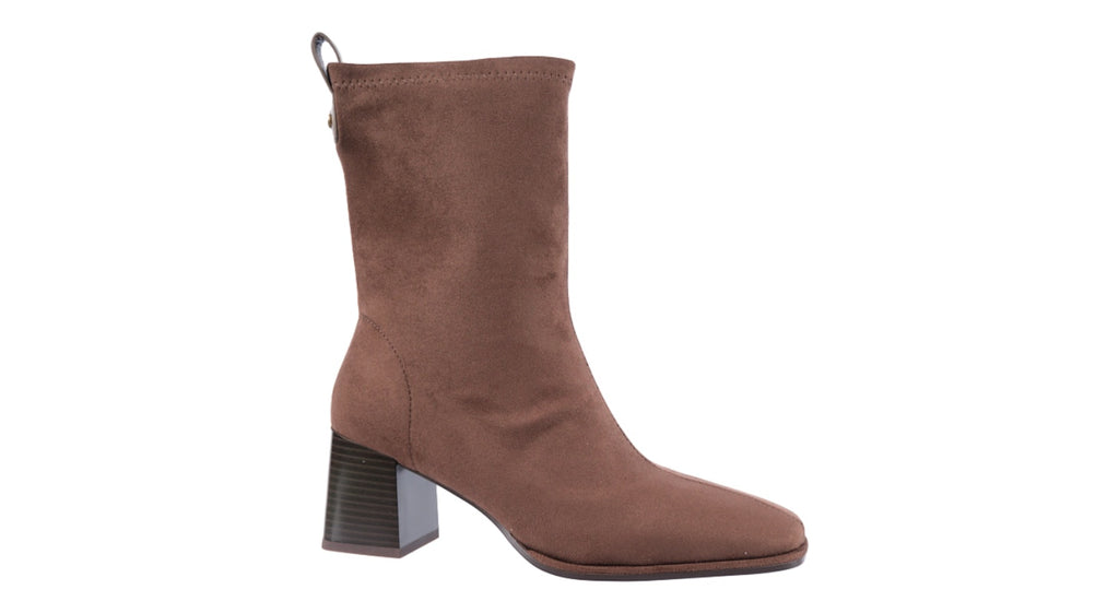 Brown suede mid calf heeled boots