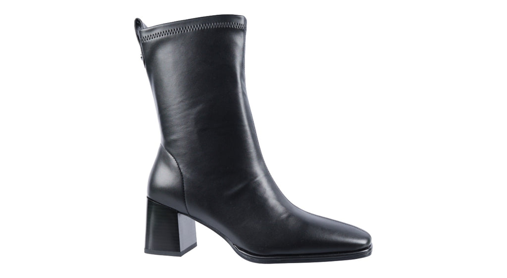 Black elasticated leather heeled boots
