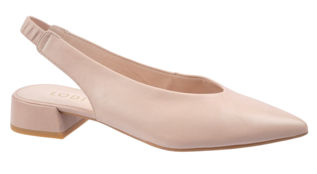 Nude soft leather slingback flat with a 30mm heel