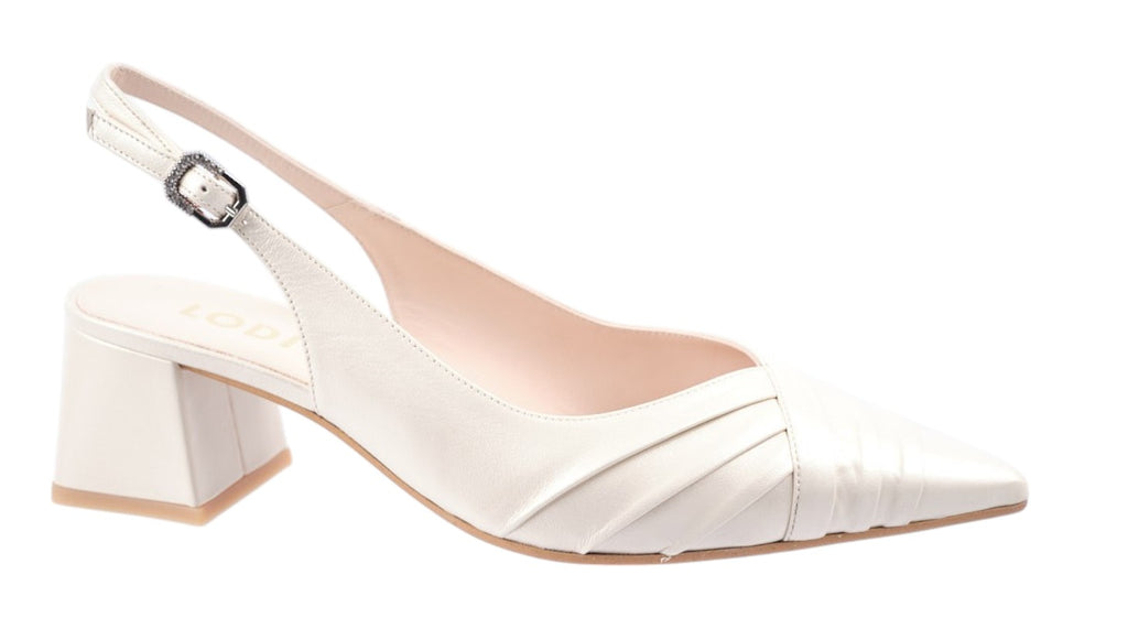 Pearlised cream soft leather pleated slingback with 55mm heel
