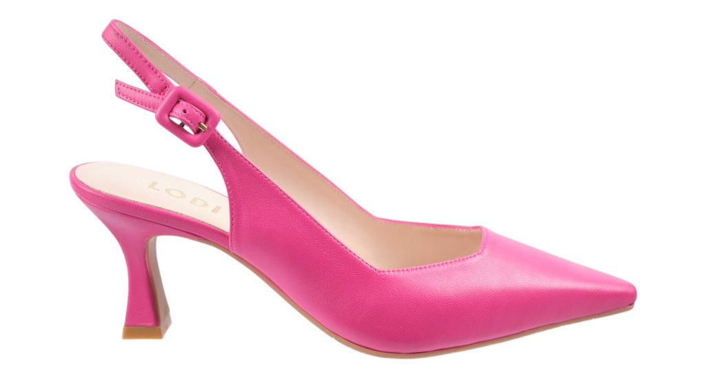 Bright pink leather slingback heel