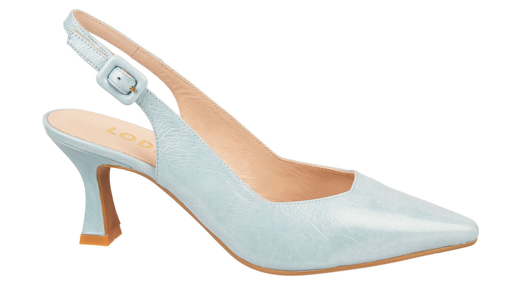 Lodi Juco slingback heels in pale blue patent leather