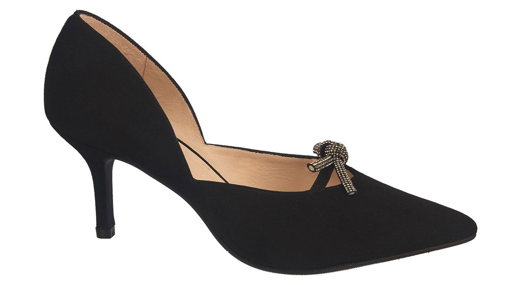 Lodi black suede court shoes with diamonte details