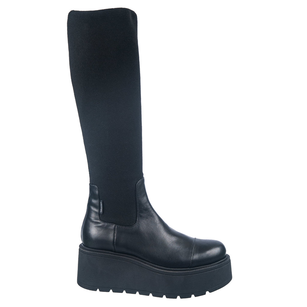 Marco Moreo ladies knee hight boots in black stretch fabric
