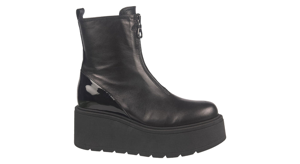 Marco Moreo black leather boots with patent heel detail