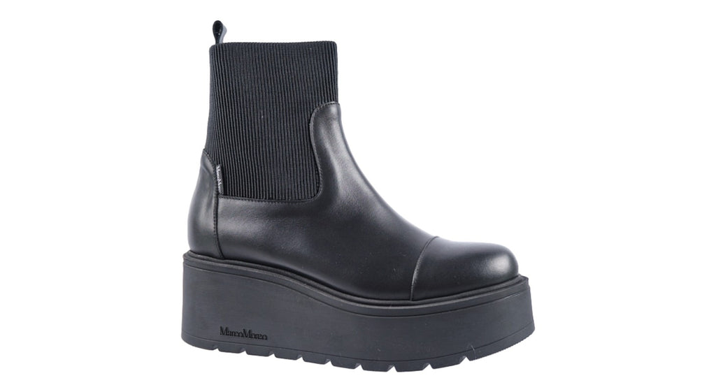 Marco Moreo black leather wedge ankle boots with stretch fabric