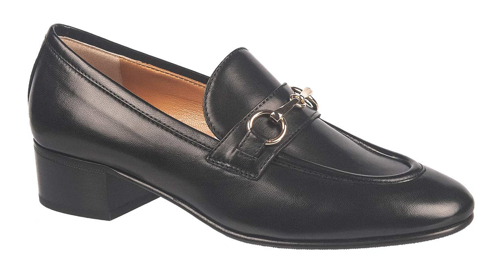 Maretto shoes black leather loafers with gold trim