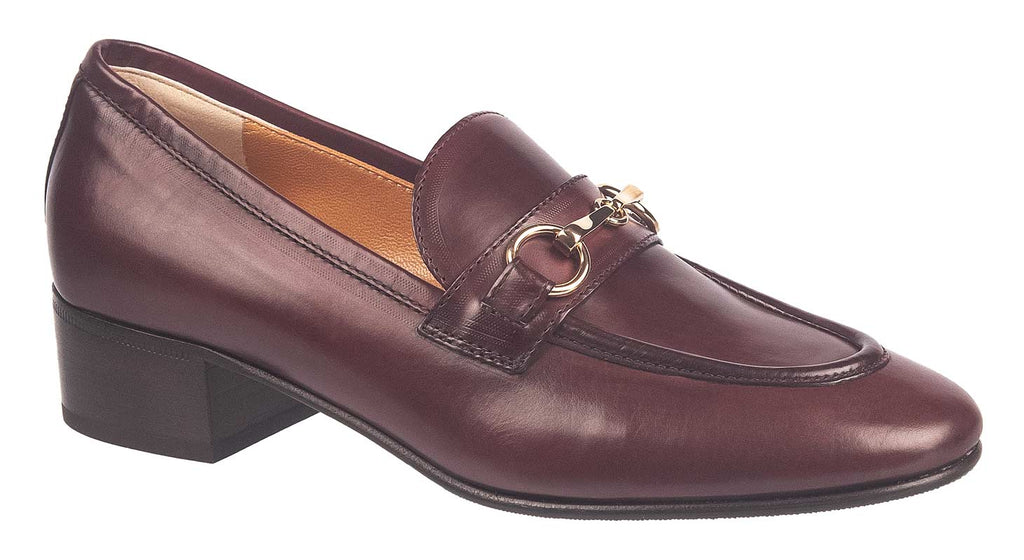 Maretto Italian women's loafers in wine leather with gold trim