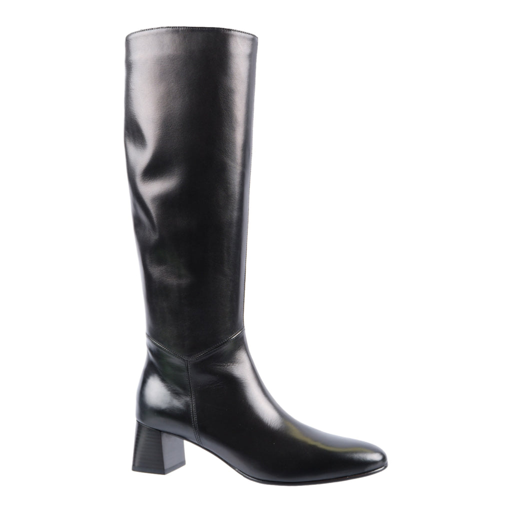 Fabulous black soft leather knee high boots with 45mm heel