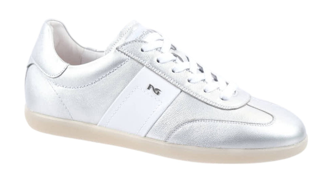silver leather laced sneakers