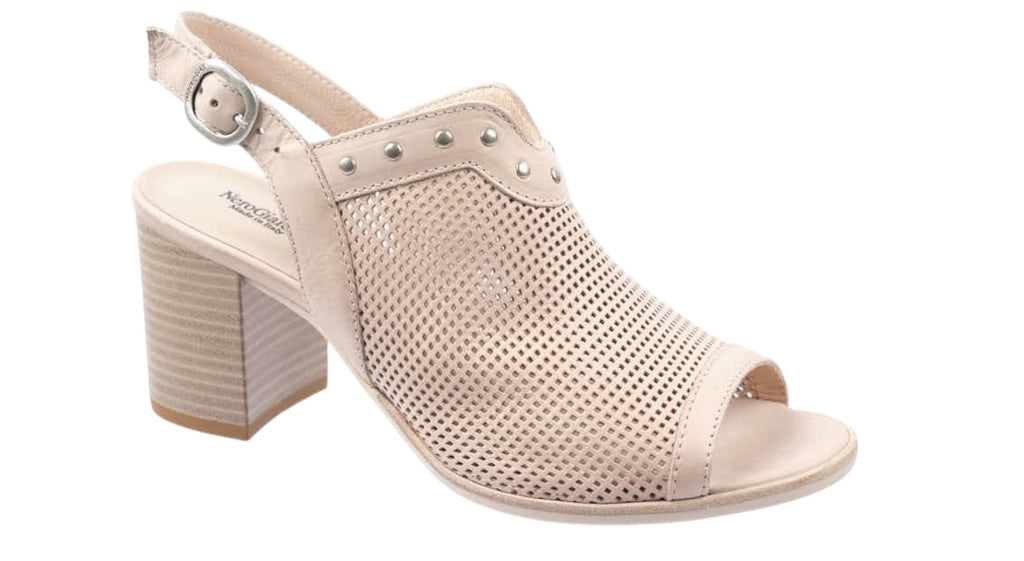 Beige perforated leather sandal with a 70mm heel