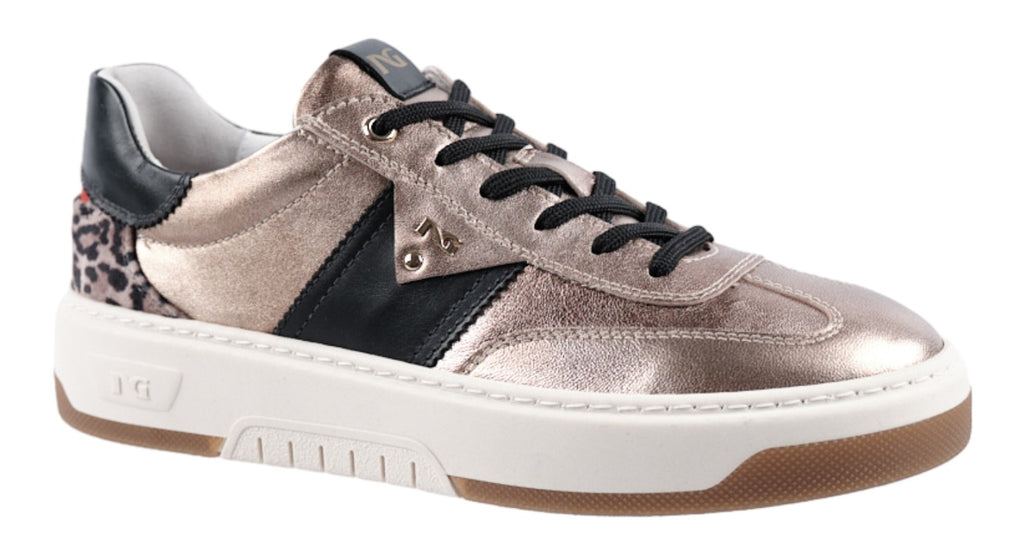 Gold leather combi material sneakers