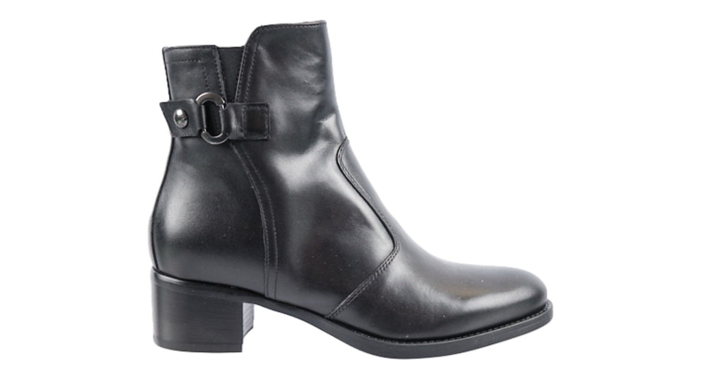 Black leather boot with buckle detail