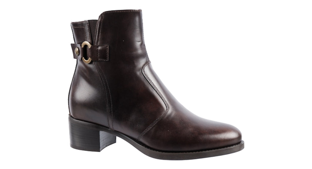 Brown leather boot with buckle detail