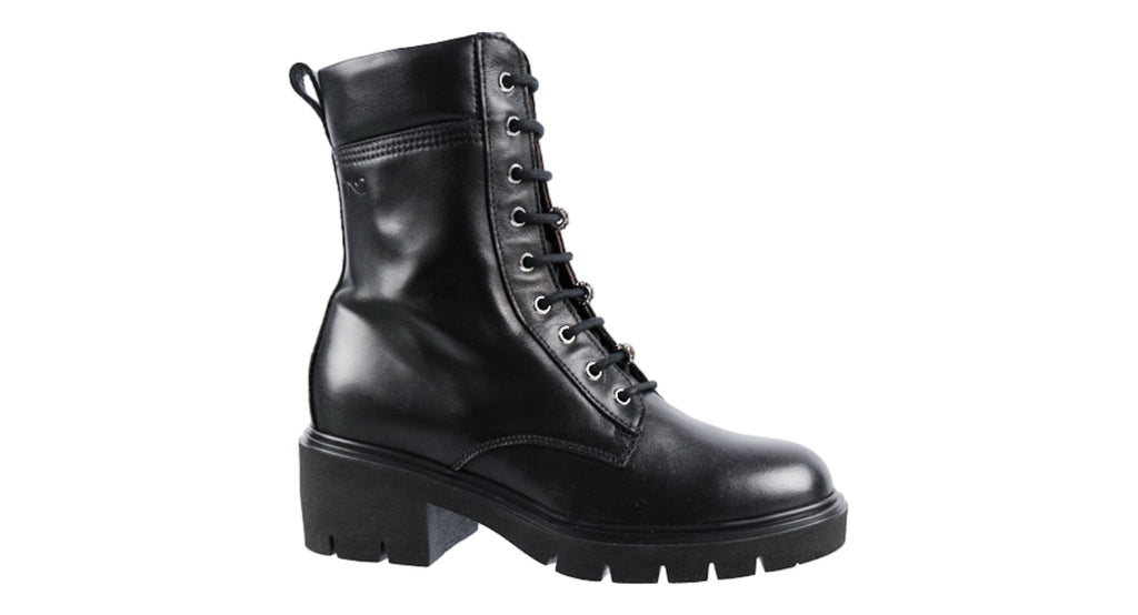 Black leather laced boots.