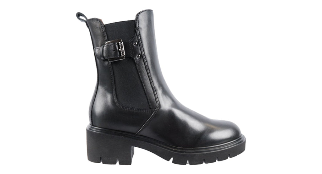 Black leather boots with buckle detail