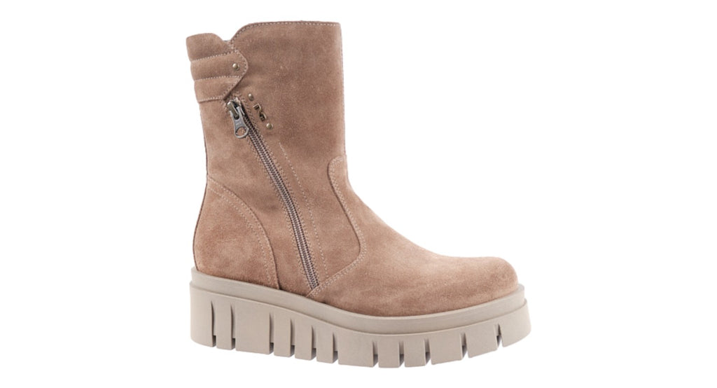 Taupe suede boot with wedge sole