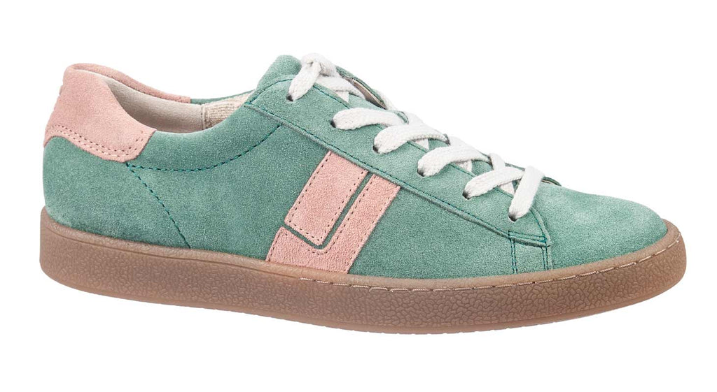 Green suede sneakers with pink suede details from Paul Green