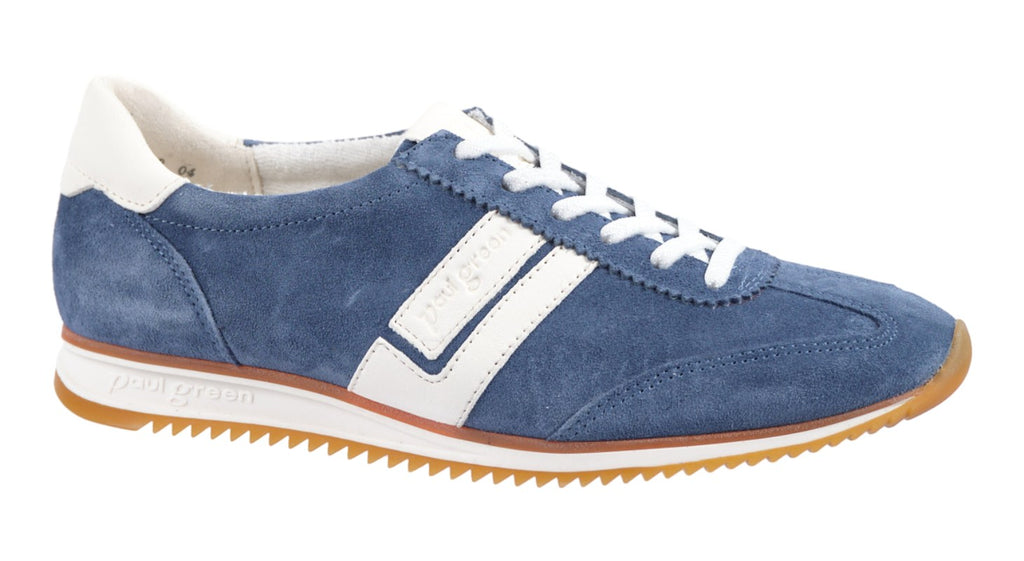 Mid blue suede sneaker with cream leather details