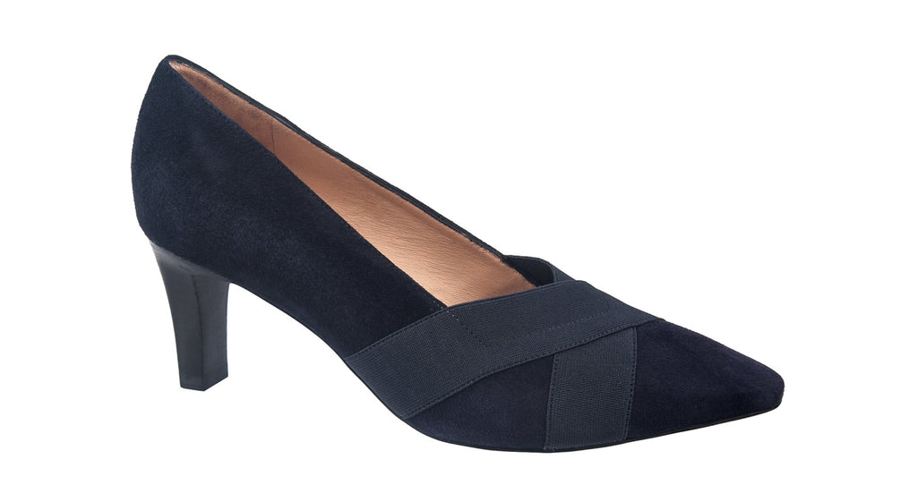 Peter Kaiser navy suede and elastic court shoe with 65mm heel