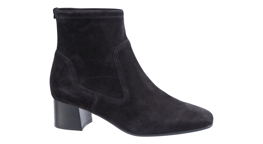 Black stretch suede ankle boots with heel