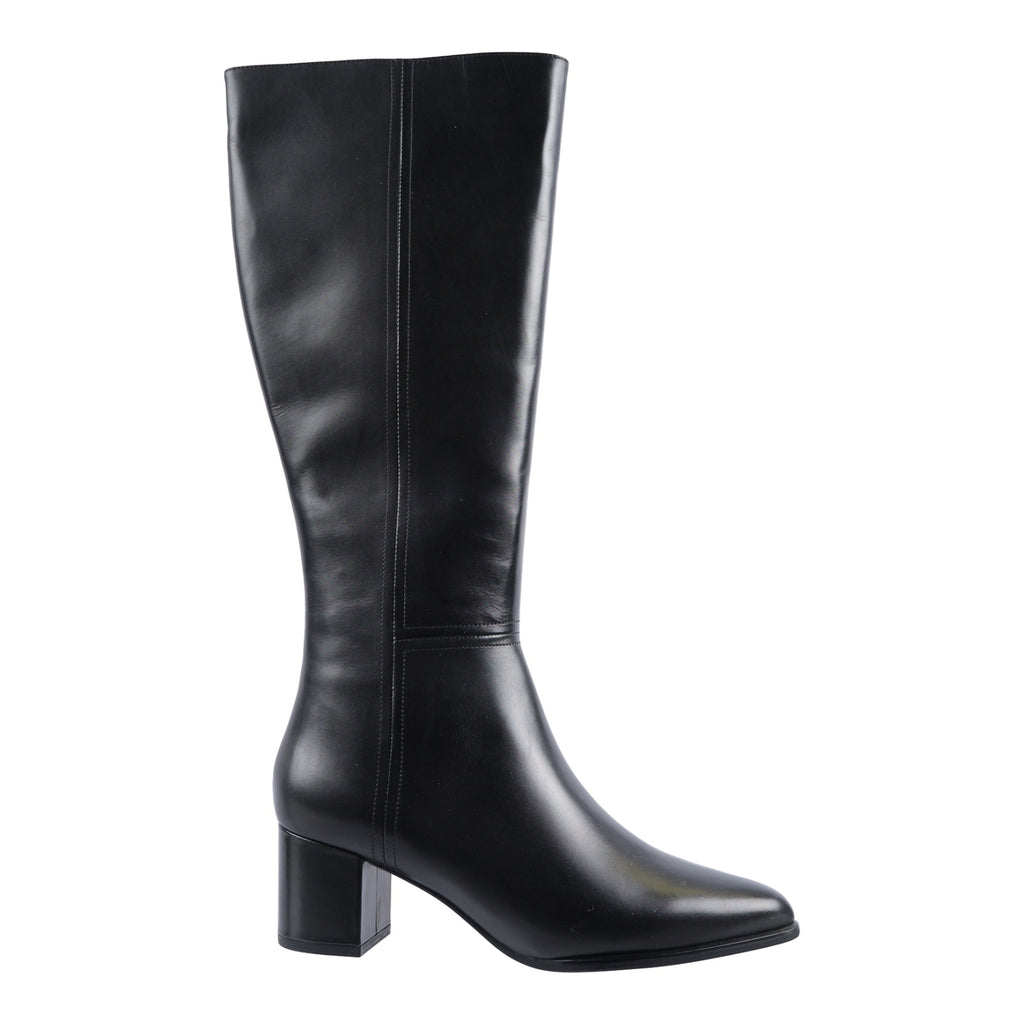 Black leather knee high boot with 60mm heel