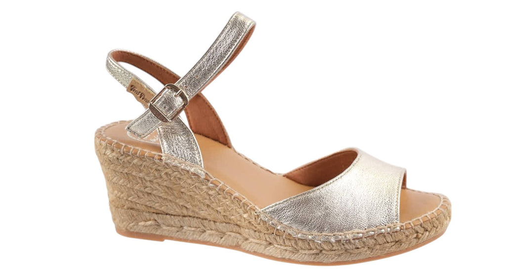Pale gold leather espadrille