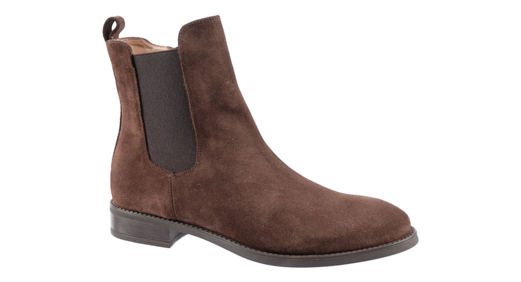 Brown suede Chelsea boot with inside zip