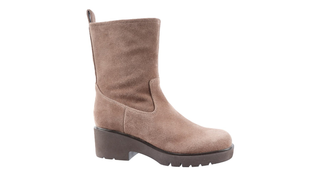 taupe suede heeled ankle boots