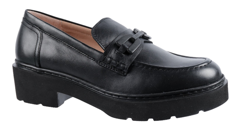 Black leather slip on loafers