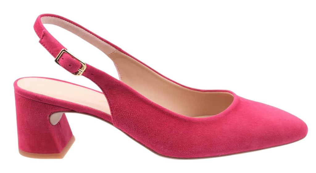Dark pink suede slingback heels