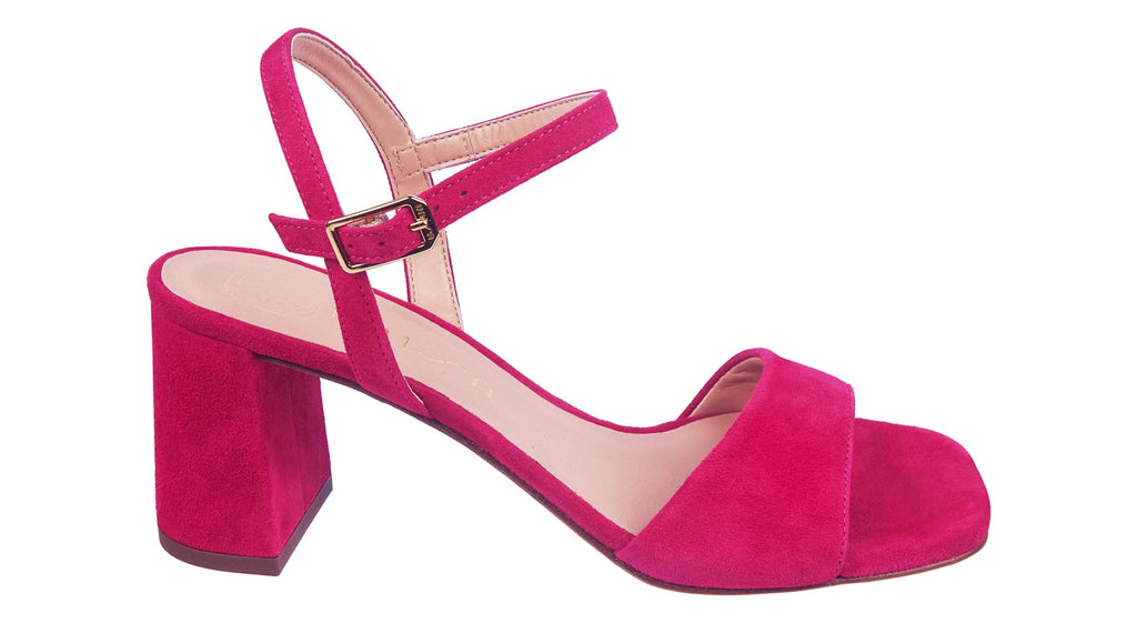 Unisa ladies block heeled sandals in pink suede