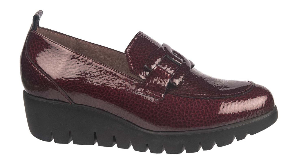 Wonders wine patent printed leather wedge shoes