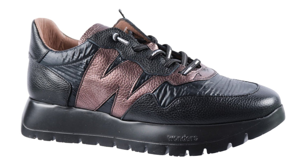 Black and pewter leather trainers