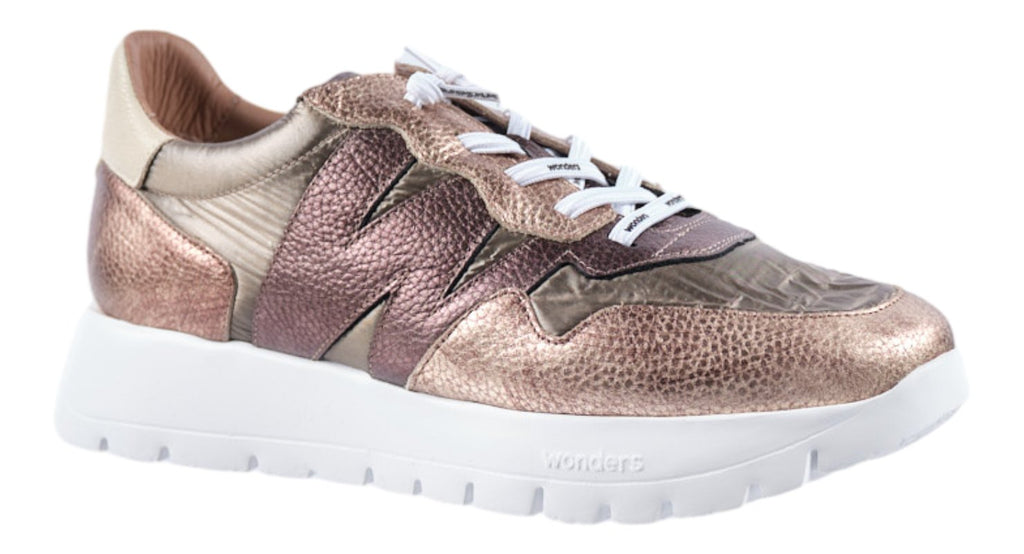 Gold and pewter leather trainers
