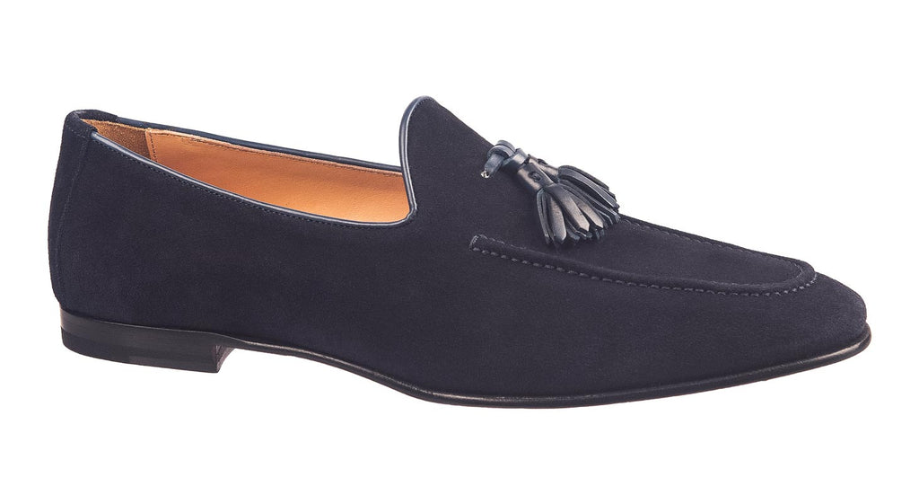 Luca Bossi men's navy suede loafers with tassle