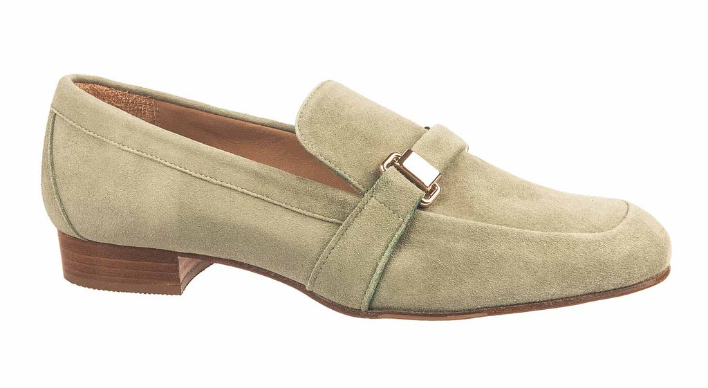 Artigiana pale green suede women's slip on loafers
