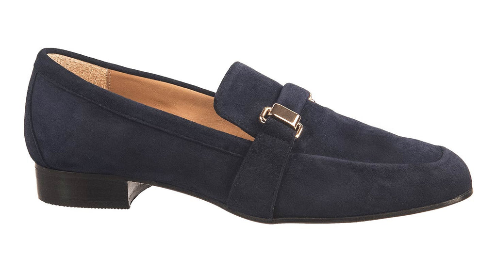 Artigiana women's navy suede slip on loafers