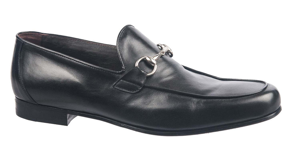 Calce mens black leather slip on loafers