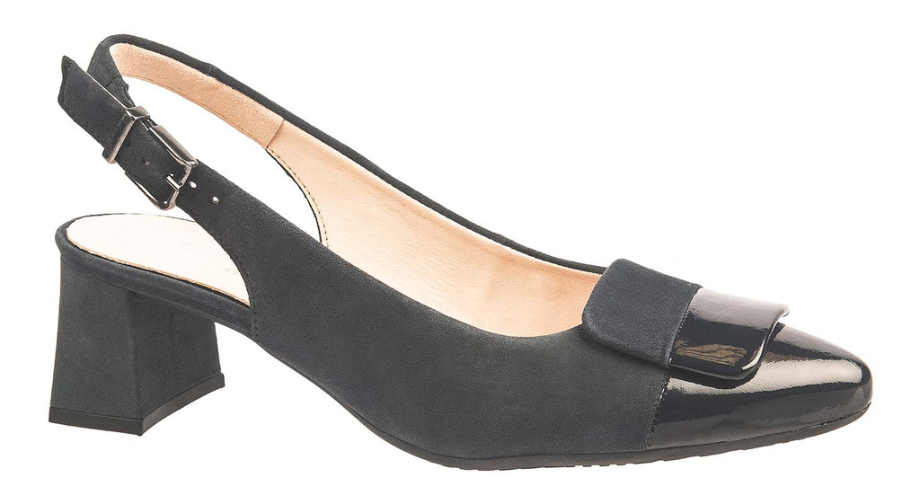 Gabor navy suede with patent toecap slingback shoes
